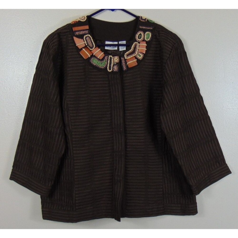 New Chico's Jacket Womens 3 Xl 16 Burundi Beat Bernita Crop Embellished Beaded
